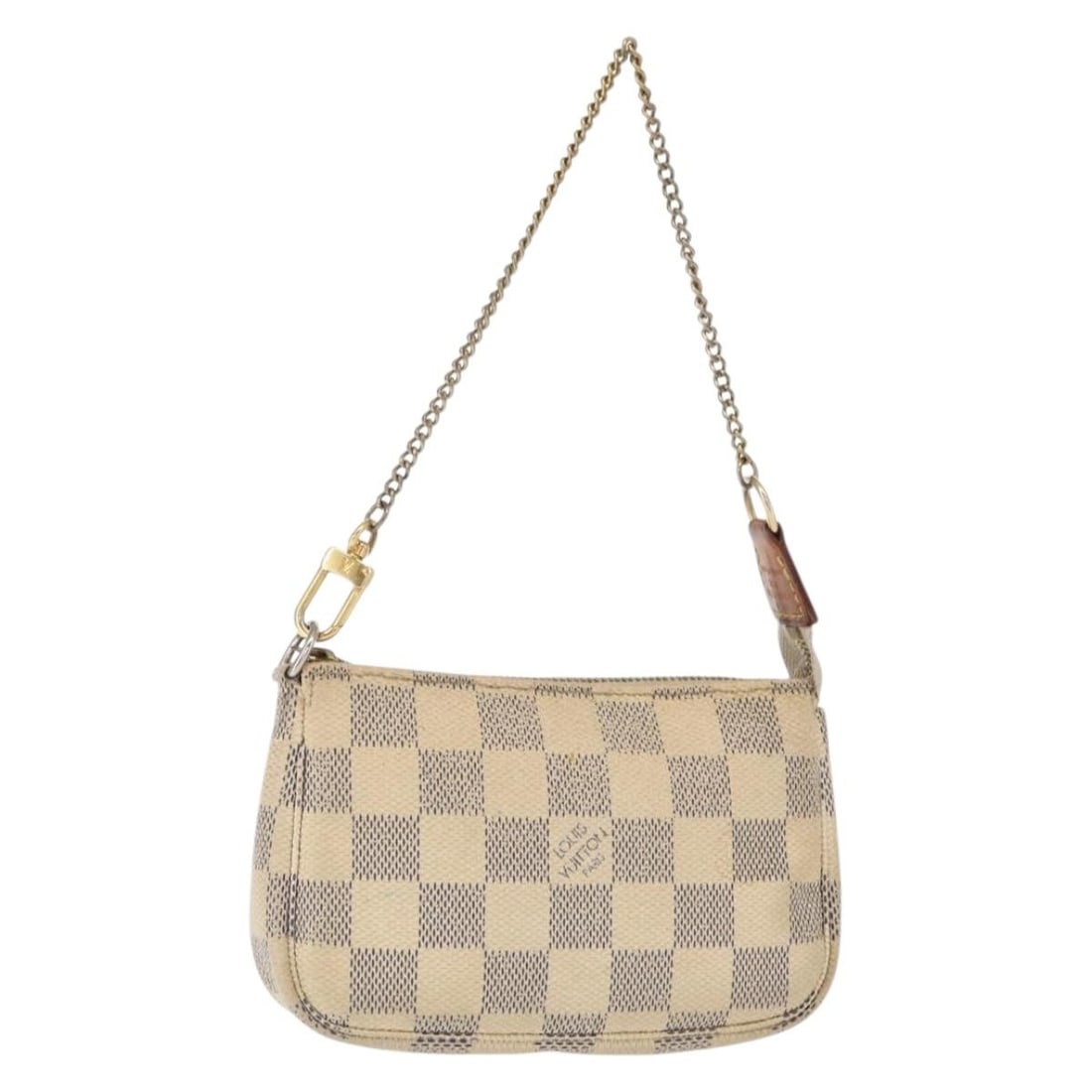Louis Vuitton Damier Canvas Mini Pochette Accessoires for Women: Louis Vuitton Damier Canvas Mini Pochette Accessoires for Women This pre-owned Louis Vuitton Mini Pochette Accessoires in Damier Azur canvas features classic design and compact dimensions. It shows si
