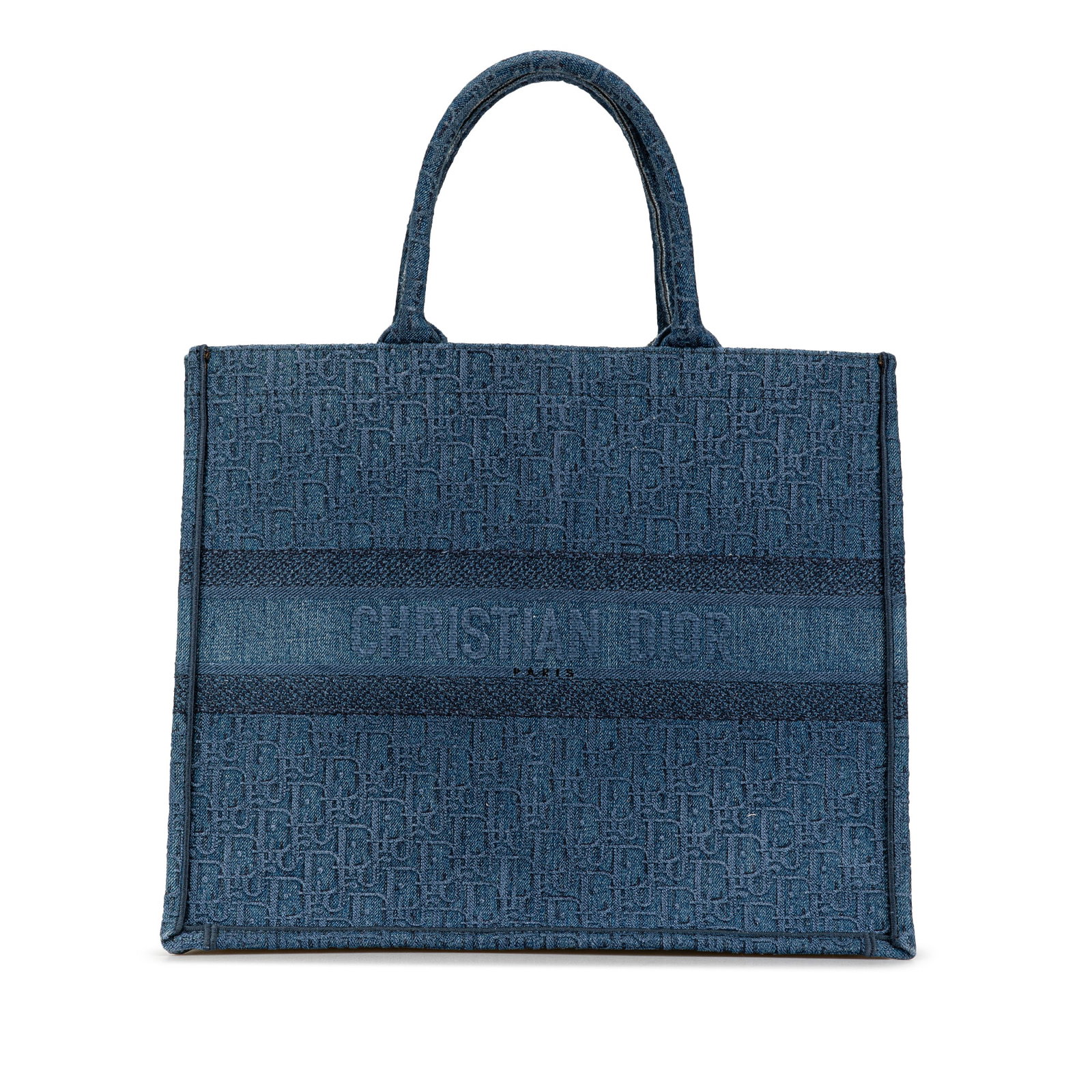 Dior Large Oblique Denim Tote Stylish Blue Fabric Bag (1 of 7)