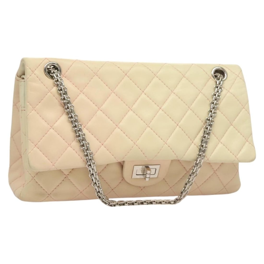 Pink Chanel Reissue 2.55 Quilted Lambskin Flap Shoulder Bag: Pink Chanel Reissue 2.55 Quilted Lambskin Flap Shoulder Bag This Chanel Reissue 2.55 Flap Bag features a quilted lambskin exterior in pink and is designed for women. Crafted in France, it showcases cl
