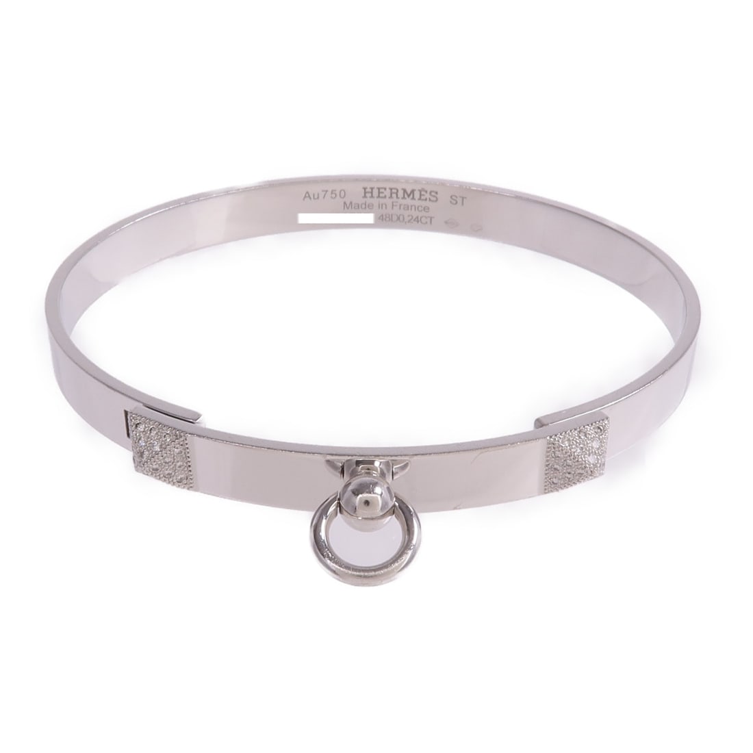 Hermes Collier de Chien PM 18K White Gold Diamond Bracelet: Hermes Collier de Chien PM 18K White Gold Diamond Bracelet This HERMES Collier de Chien PM bracelet is crafted from 18K white gold and features sparkling diamond accents. Designed for women, it showca