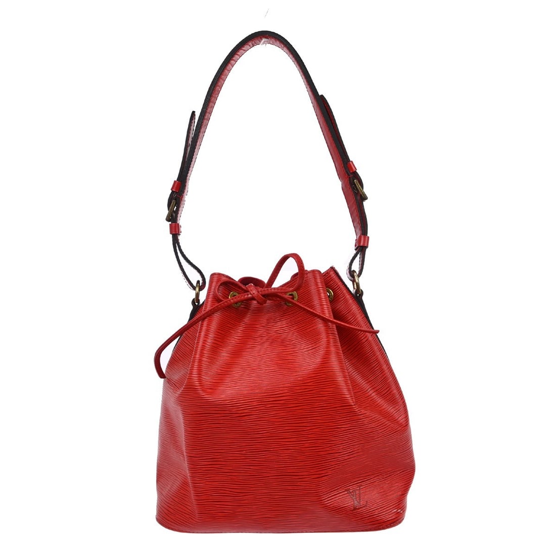 Louis Vuitton Noe Red Epi Leather Medium Drawstring Shoulder Bag: Louis Vuitton Noe Red Epi Leather Medium Drawstring Shoulder Bag This Louis Vuitton Noe shoulder bag features the iconic red Epi leather exterior with a distinctive drawstring closure. Designed as a c