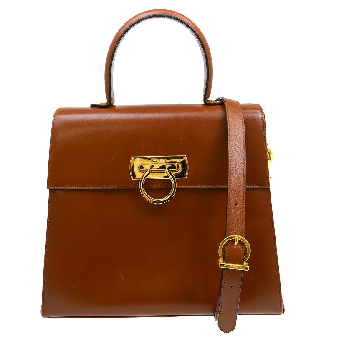 Salvatore Ferragamo Gancini Brown Leather Top Handle Bag (1 of 12)