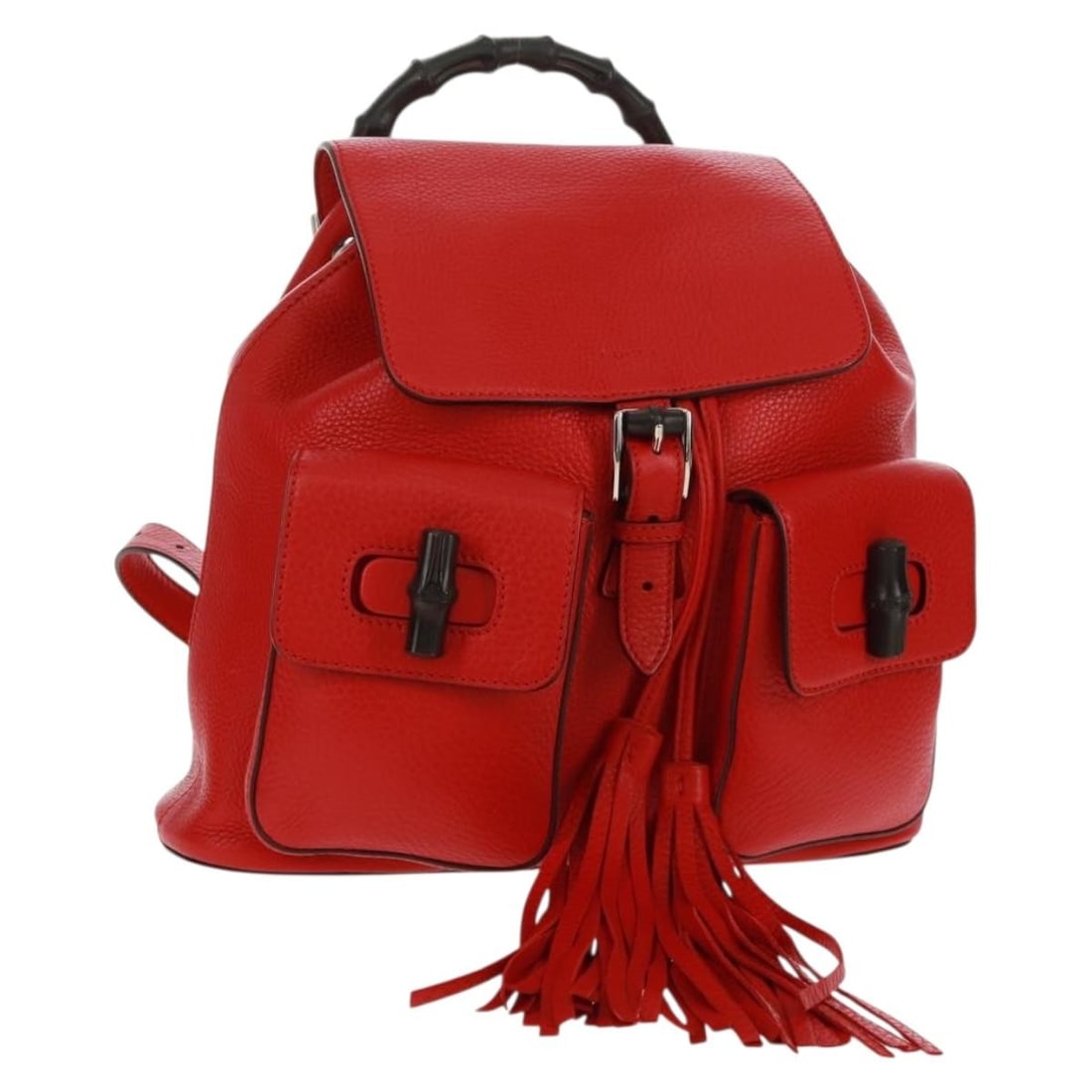 GUCCI 370833 Bamboo Leather Backpack Red Silver Auth Italy: GUCCI 370833 Bamboo Leather Backpack Red Silver Auth Italy This stunning GUCCI Bamboo Backpack combines style and functionality in a vibrant red and silver leather design. Crafted in Italy, this backp