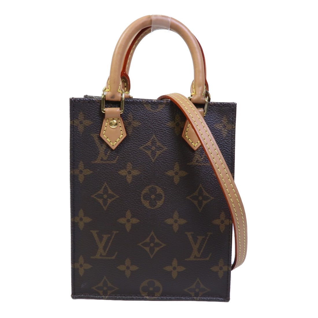 Louis Vuitton Petit Sac Plat Monogram Brown 2 Way Shoulder Bag M69442: Louis Vuitton Petit Sac Plat Monogram Brown 2 Way Shoulder Bag M69442 This Louis Vuitton Petit Sac Plat is a versatile 2-way shoulder bag and handbag crafted from PVC coated canvas in a classic brown 