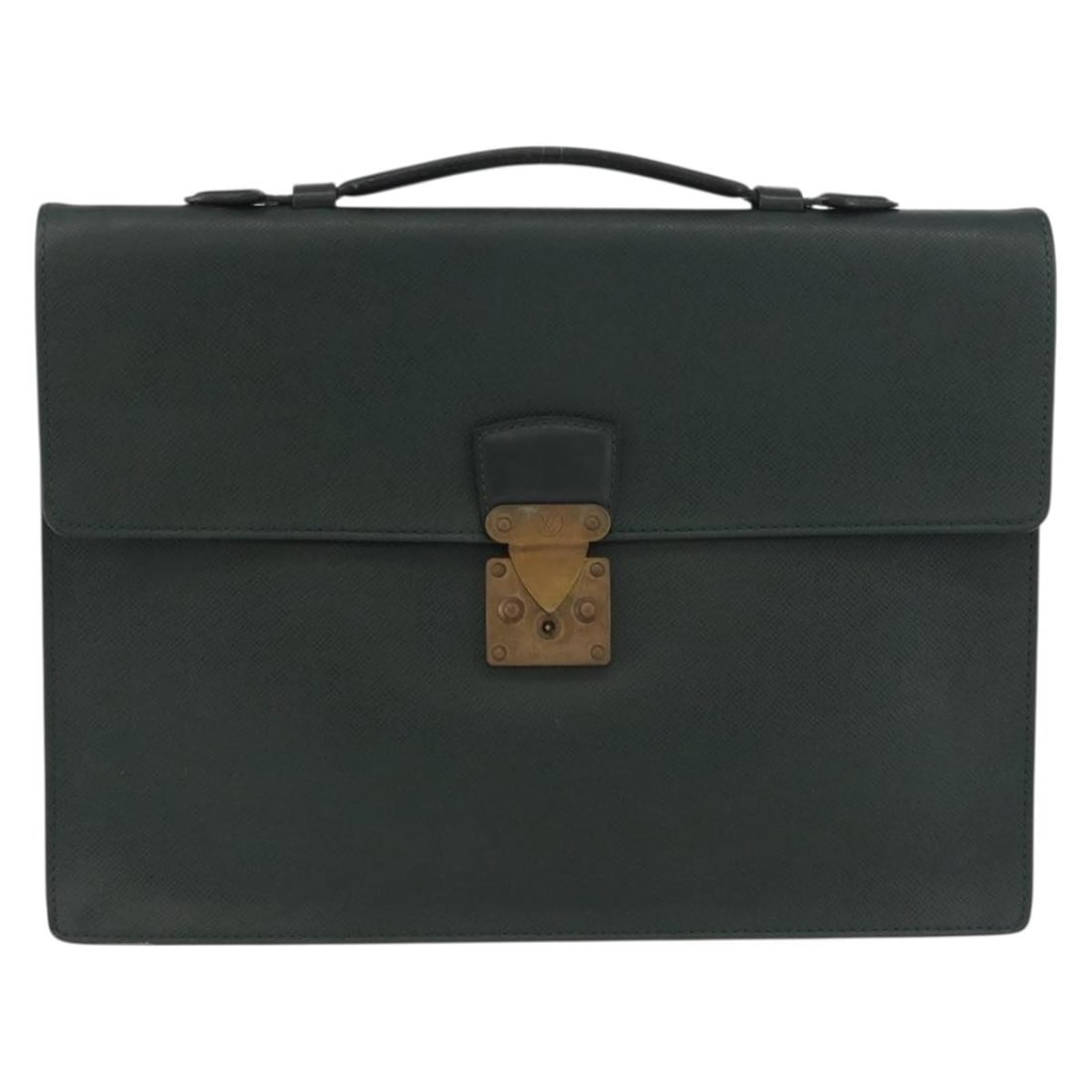 Green Taiga Leather Serviette Kourad Briefcase by Louis Vuitton: Green Taiga Leather Serviette Kourad Briefcase by Louis Vuitton This Louis Vuitton Serviette Kourad Briefcase is crafted from green Taiga leather and designed for unisex use. The briefcase features mi
