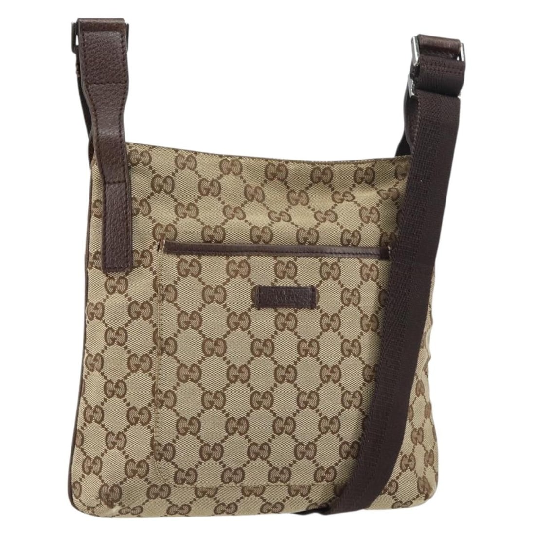 GUCCI GG Canvas Beige Silver Shoulder Bag Italy Auth 122793: GUCCI GG Canvas Beige Silver Shoulder Bag Italy Auth 122793 This GUCCI GG Canvas Shoulder Bag showcases a sophisticated blend of style and function. Crafted in Italy, it features a chic exterior made 