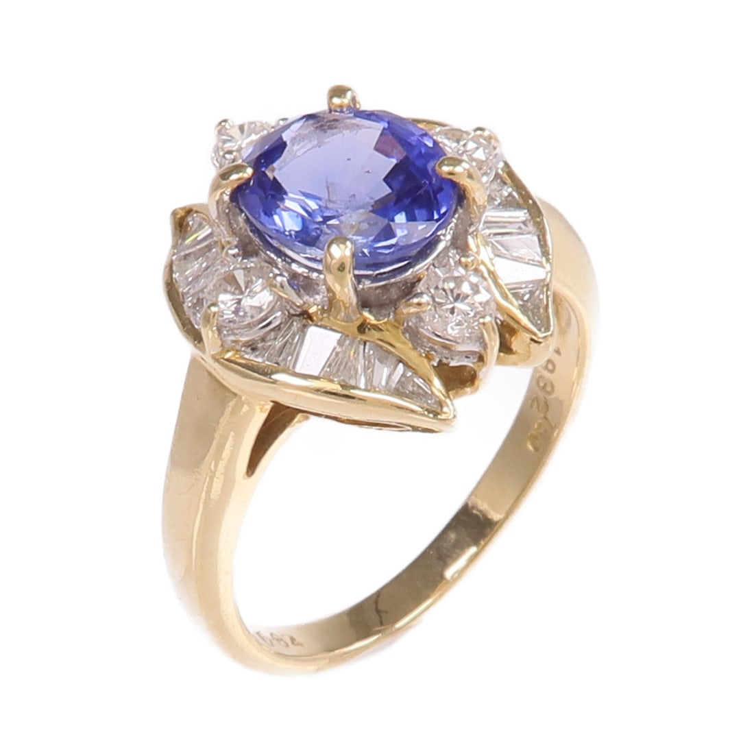 Sapphire and Diamond 18K Yellow Gold Ring Size 6.25: Sapphire and Diamond 18K Yellow Gold Ring Size 6.25 This elegant ring features a stunning sapphire as the main stone, set in 18K yellow gold. Designed in a classic style, the ring is sized at US 6.25 