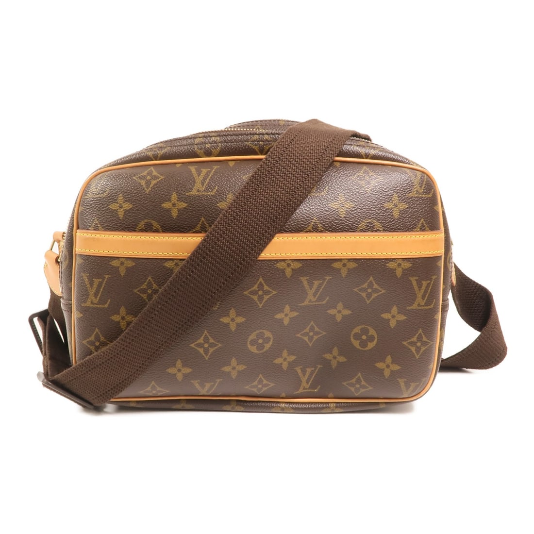 Louis Vuitton Reporter PM Monogram Canvas Shoulder Bag With Gold Hardware: Louis Vuitton Reporter PM Monogram Canvas Shoulder Bag With Gold Hardware This Louis Vuitton Reporter PM shoulder bag features the iconic Monogram pattern in brown PVC coated canvas. Designed for wome