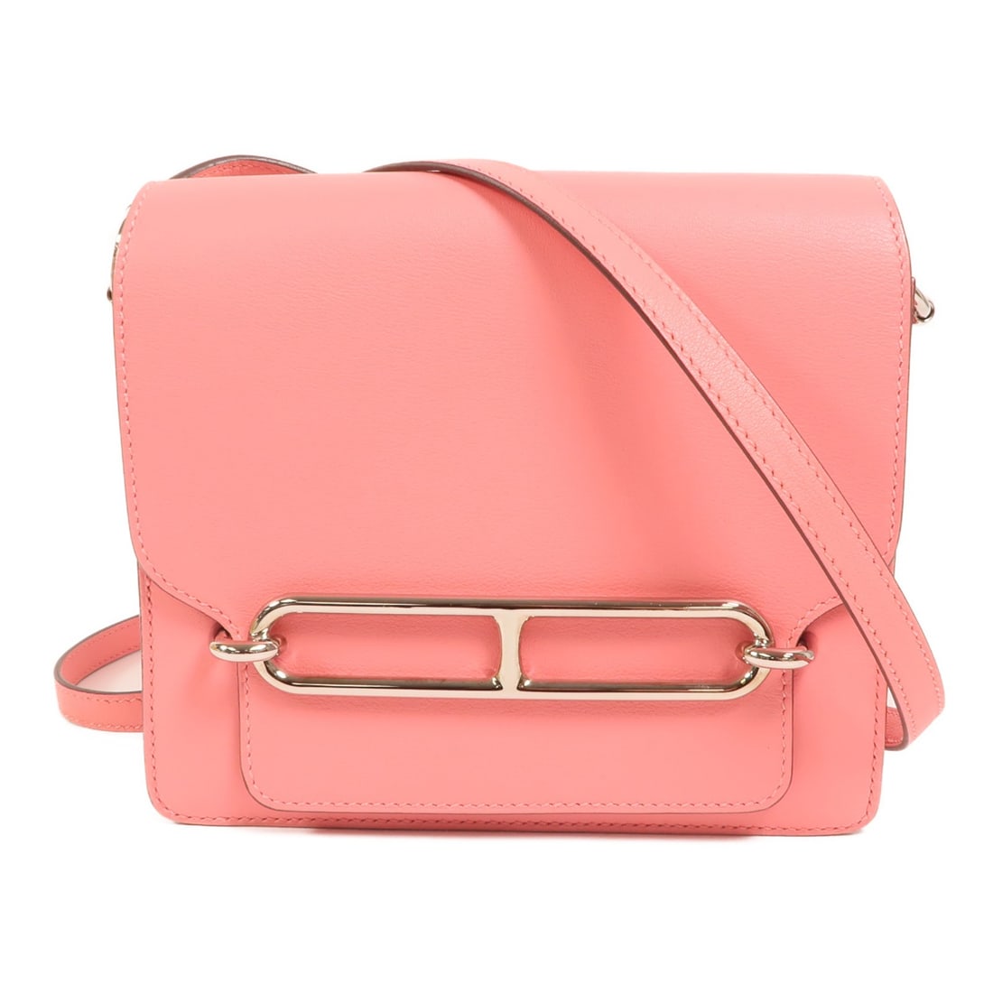 Hermes Mini Roulis Pink Evercolor Leather Shoulder Bag Palladium Hardware: Hermes Mini Roulis Pink Evercolor Leather Shoulder Bag Palladium Hardware This Hermes Mini Roulis shoulder bag is crafted from Evercolor calfskin leather in a vibrant Rose Azalee pink. Designed for wo