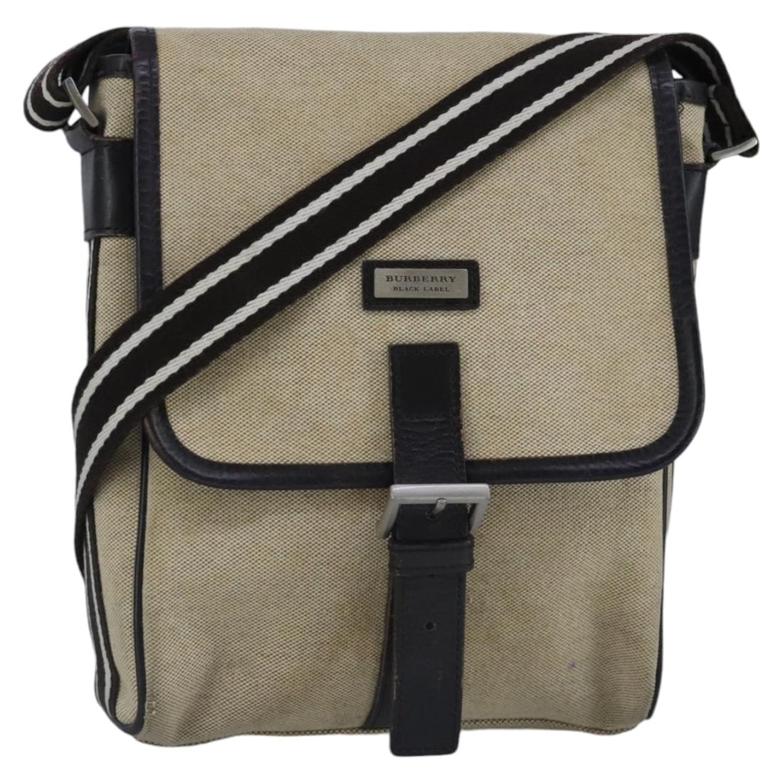 Beige Canvas Shoulder Bag by Burberry for Women: Beige Canvas Shoulder Bag by Burberry for Women This Burberry shoulder bag is crafted from beige canvas and features a functional design suitable for women. The bag shows significant signs of use, inc