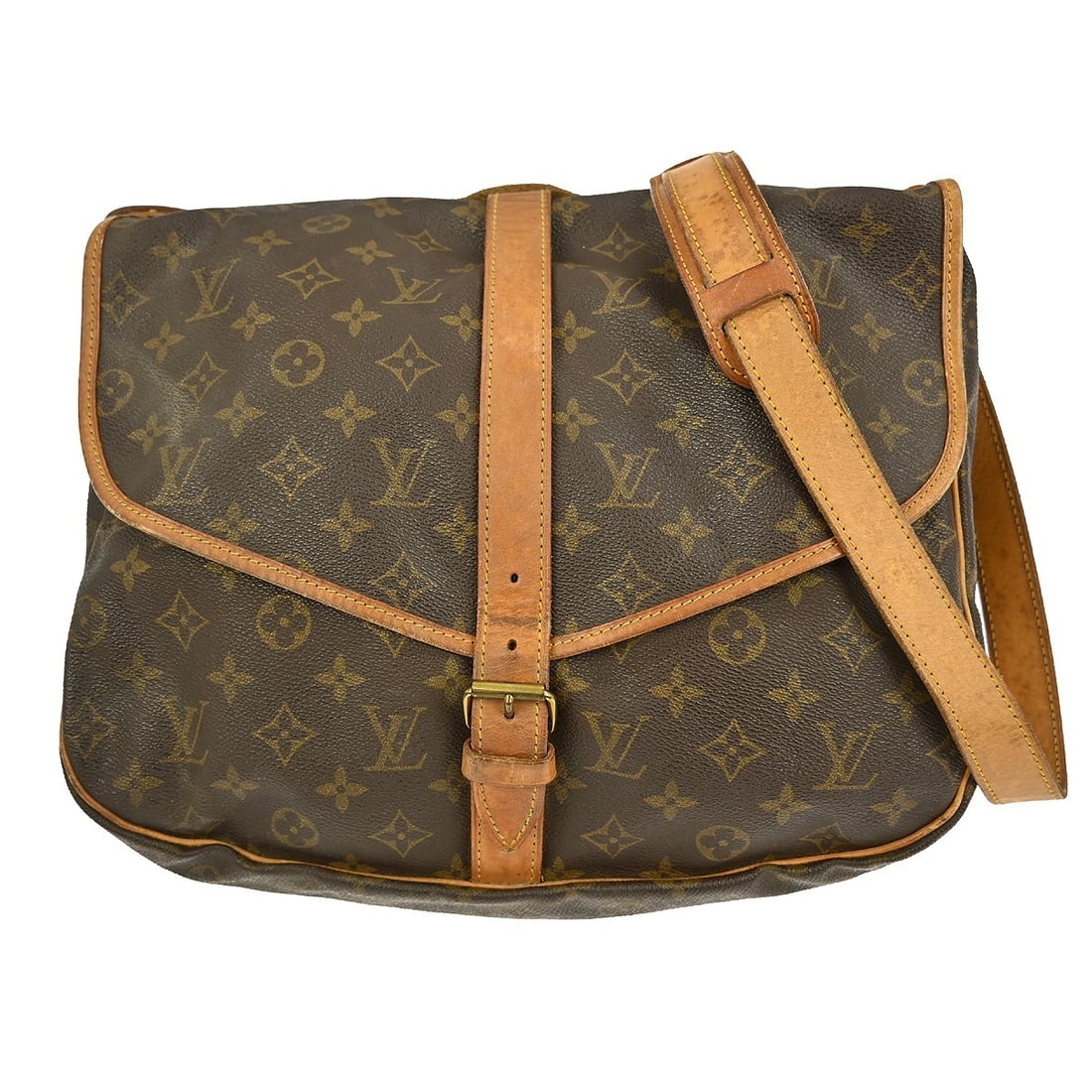 Louis Vuitton Saumur 35 Monogram Canvas Medium Shoulder Bag with Buckle Closure: Louis Vuitton Saumur 35 Monogram Canvas Medium Shoulder Bag with Buckle Closure This is a vintage Louis Vuitton Saumur 35 shoulder bag featuring the iconic monogram canvas leather exterior and a brown
