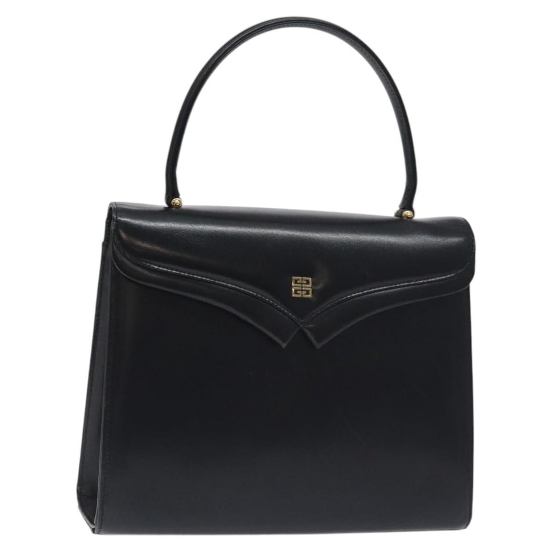 GIVENCHY Black Leather Hand Bag with Silver Accents: GIVENCHY Black Leather Hand Bag with Silver Accents This GIVENCHY hand bag combines luxury and functionality with its sleek black leather exterior and silver accents. Designed for everyday use, it fea