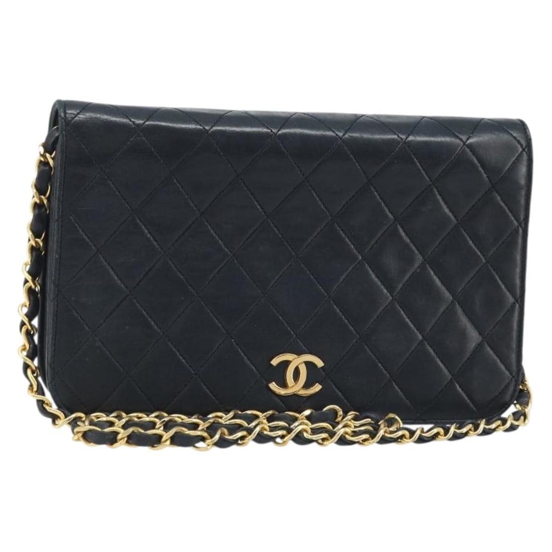 CHANEL Black Lamb Skin Matelasse Shoulder Bag Gold CC 24cm: CHANEL Black Lamb Skin Matelasse Shoulder Bag Gold CC 24cm This CHANEL Matelasse chain shoulder bag is crafted from black lambskin leather with gold-tone accents. Designed for women, it features a cla