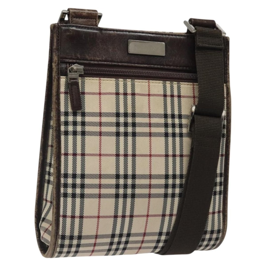 Burberry Nova Check Nylon Beige Silver Shoulder Bag: Burberry Nova Check Nylon Beige Silver Shoulder Bag This BURBERRY Nova Check shoulder bag features a beige and silver nylon exterior with an adjustable shoulder strap. The bag is designed for women an