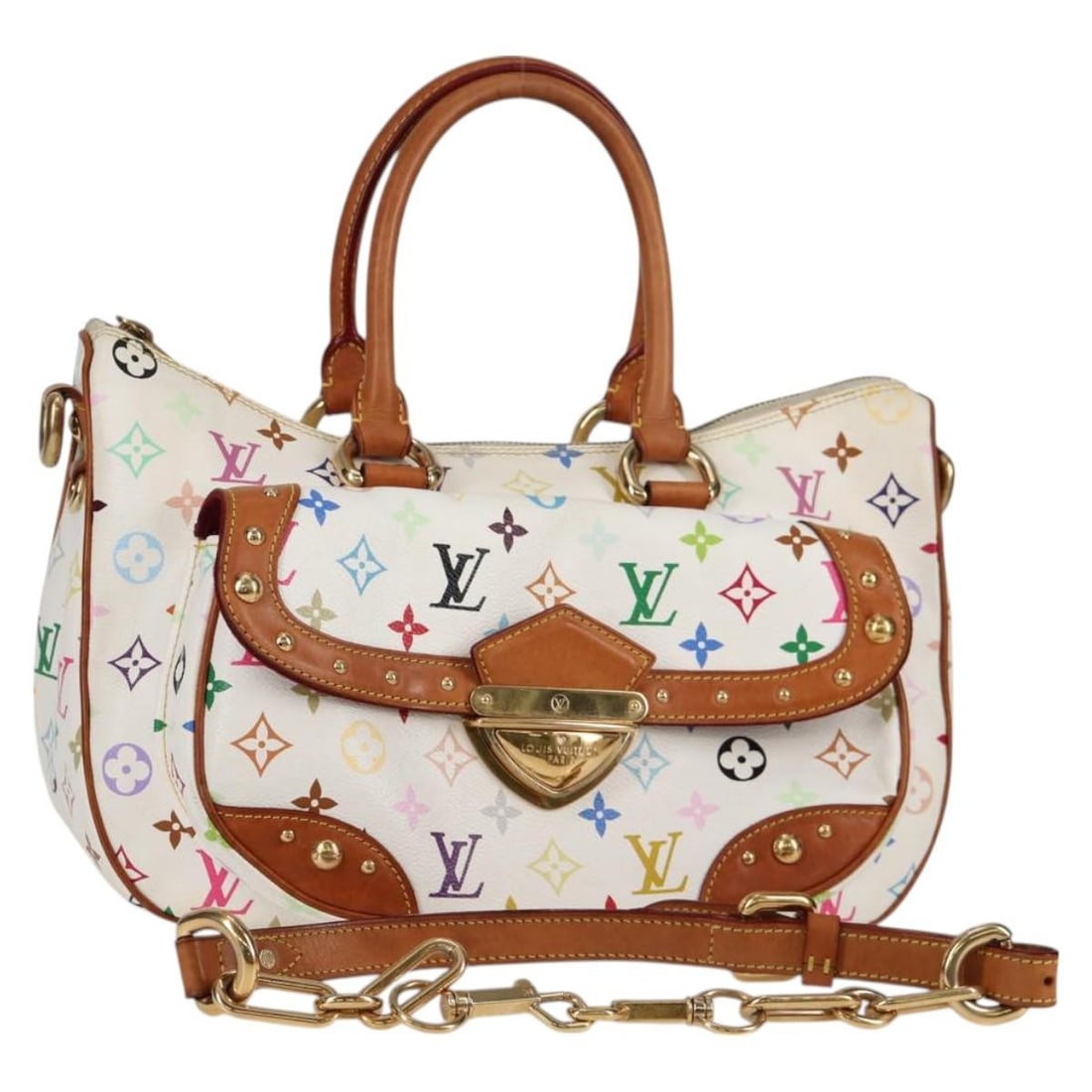 Louis Vuitton Rita Multicolor Monogram Handbag White Canvas with Shoulder Strap: Louis Vuitton Rita Multicolor Monogram Handbag White Canvas with Shoulder Strap This Louis Vuitton Monogram Multicolor Rita Bag in white features a versatile 2-way design, crafted from monogram multic