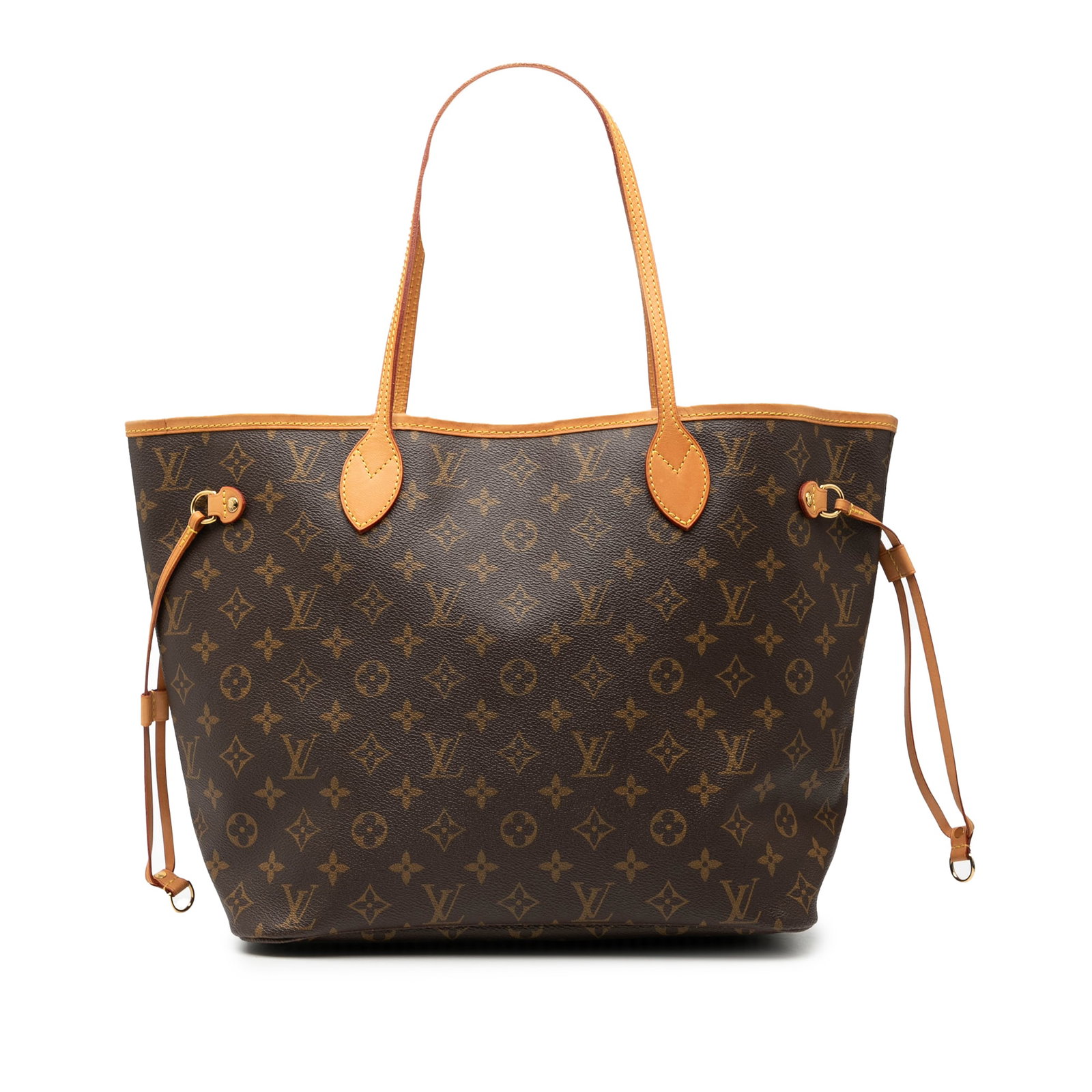 Louis Vuitton Neverfull MM Tote Monogram Canvas with Vachetta Leather Trim: Louis Vuitton Neverfull MM Tote Monogram Canvas with Vachetta Leather Trim This Louis Vuitton Monogram Neverfull MM features a signature monogram canvas body with vachetta leather trim and flat vachet