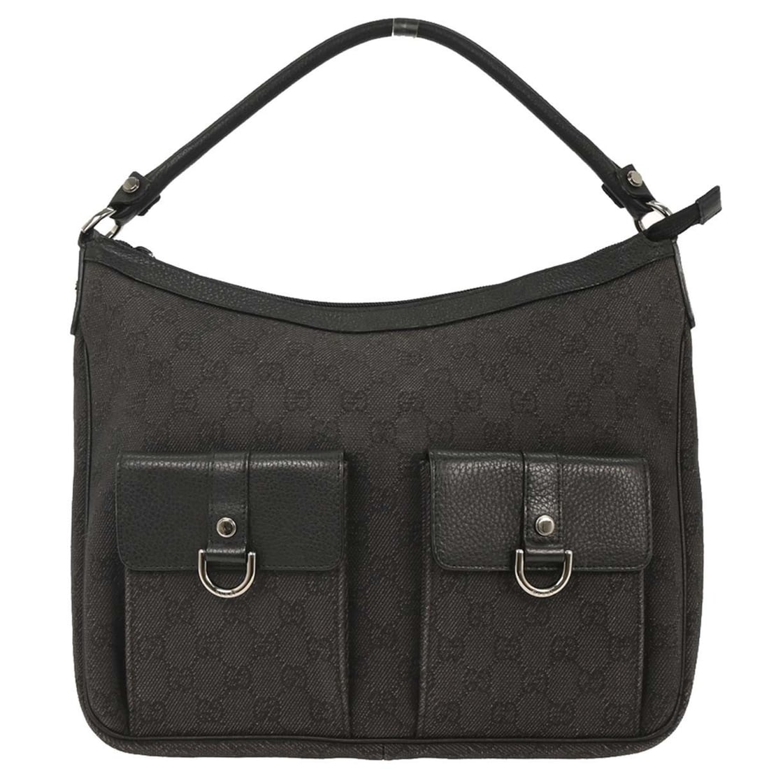 Gucci GG Handbag Dark Gray Black Canvas Leather Vintage 293581 204990: Gucci GG Handbag Dark Gray Black Canvas Leather Vintage 293581 204990 This vintage Gucci handbag features a striking dark gray and black GG pattern, crafted from a combination of durable canvas and le