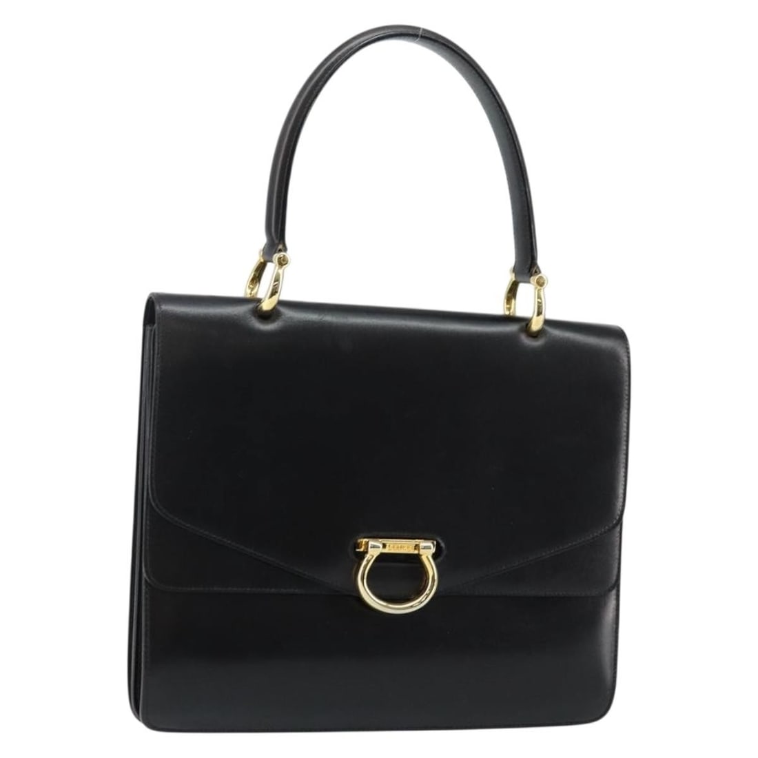 CELINE Black Leather Hand Bag with Gold Hardware Auth 142890: CELINE Black Leather Hand Bag with Gold Hardware Auth 142890 This authentic CELINE Hand Bag is a stylish accessory crafted in Italy from high-quality leather. The bag features a sophisticated black an