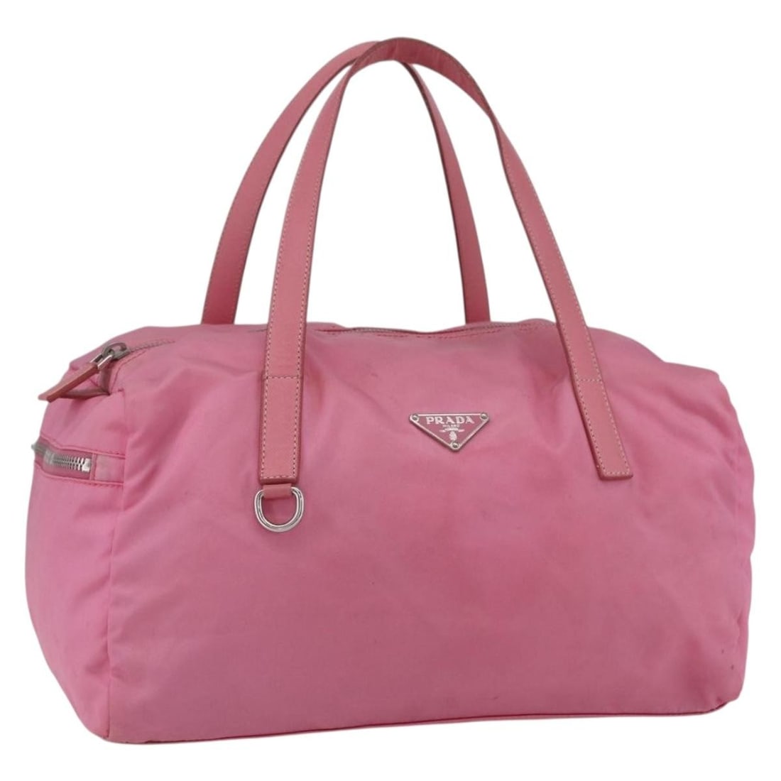Prada pink silver nylon women s handbag Italy 11 inch: Prada pink silver nylon women s handbag Italy 11 inch This PRADA handbag is crafted from pink and silver nylon and features a practical design with an adjustable shoulder strap. Made in Italy, it meas