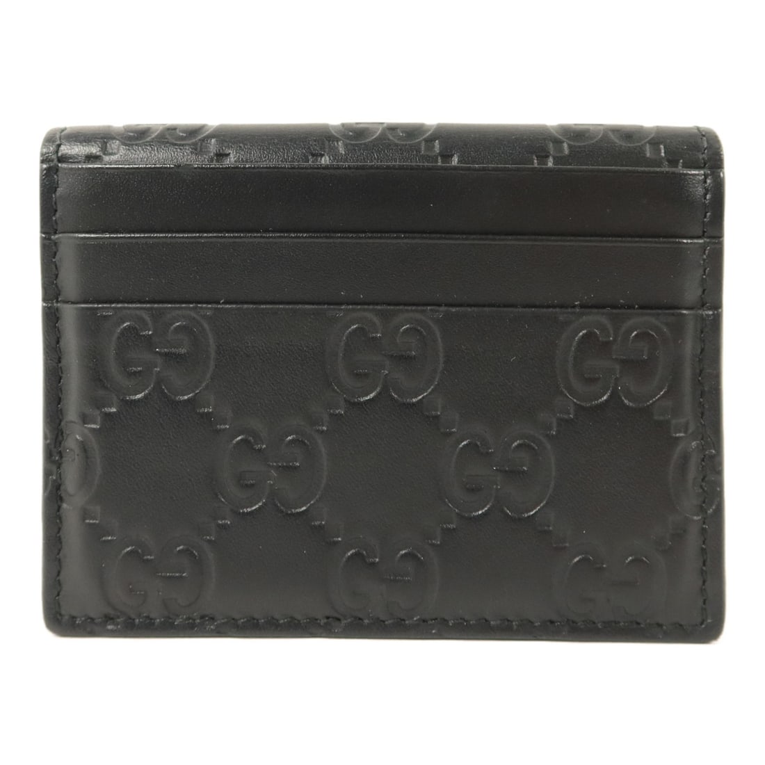 Gucci Black Calfskin GG Card Case GHW: Gucci Black Calfskin GG Card Case GHW This Gucci card case features the iconic GG motif and gold-tone hardware, crafted from black calfskin leather. Designed for men, it offers a sleek and practical w