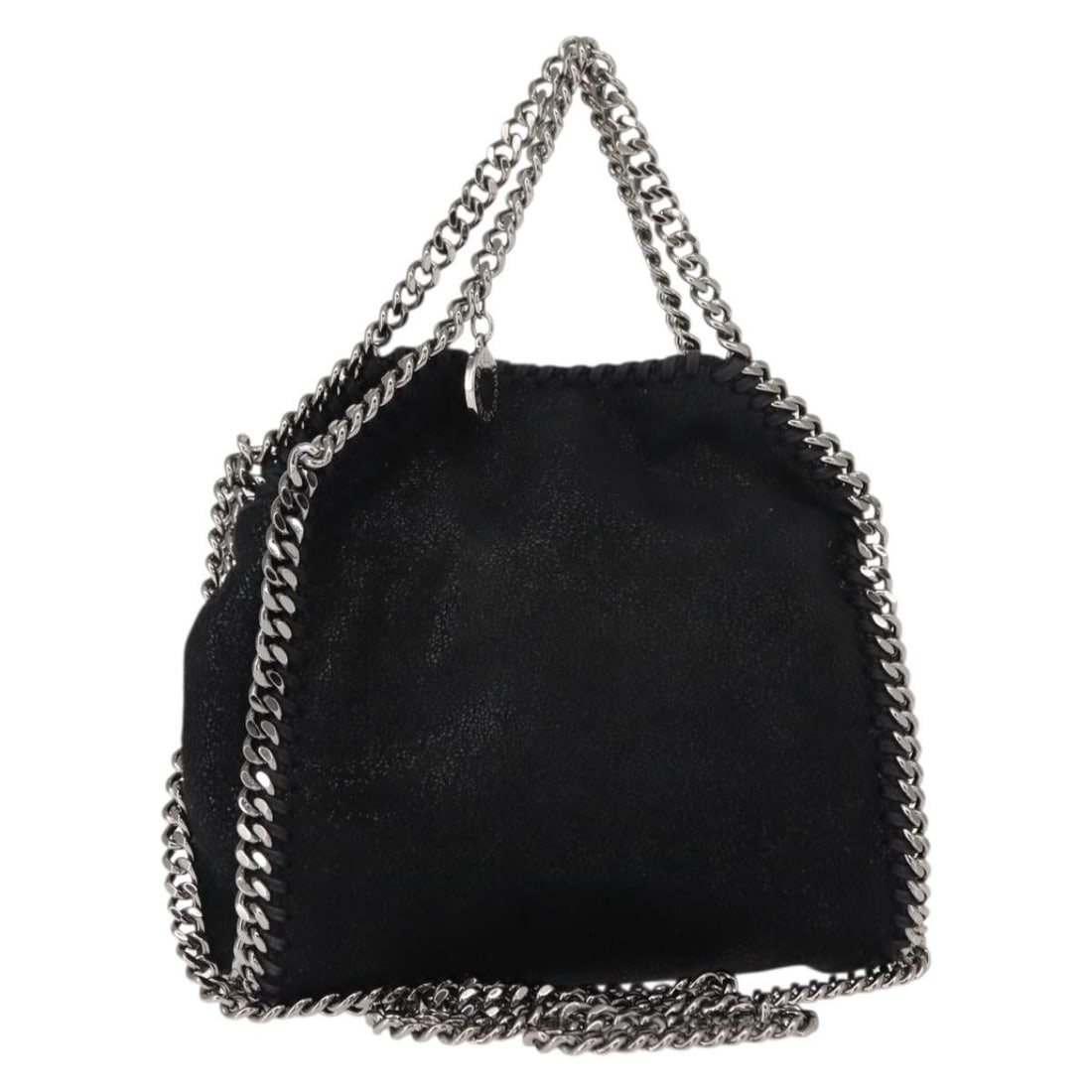 Black Suede Falabella Fold Over Chain Bag by Stella McCartney: Black Suede Falabella Fold Over Chain Bag by Stella McCartney This pre-owned Stella McCartney Falabella Fold Over Bag features a black suede exterior and signature chain detailing. Designed for women,