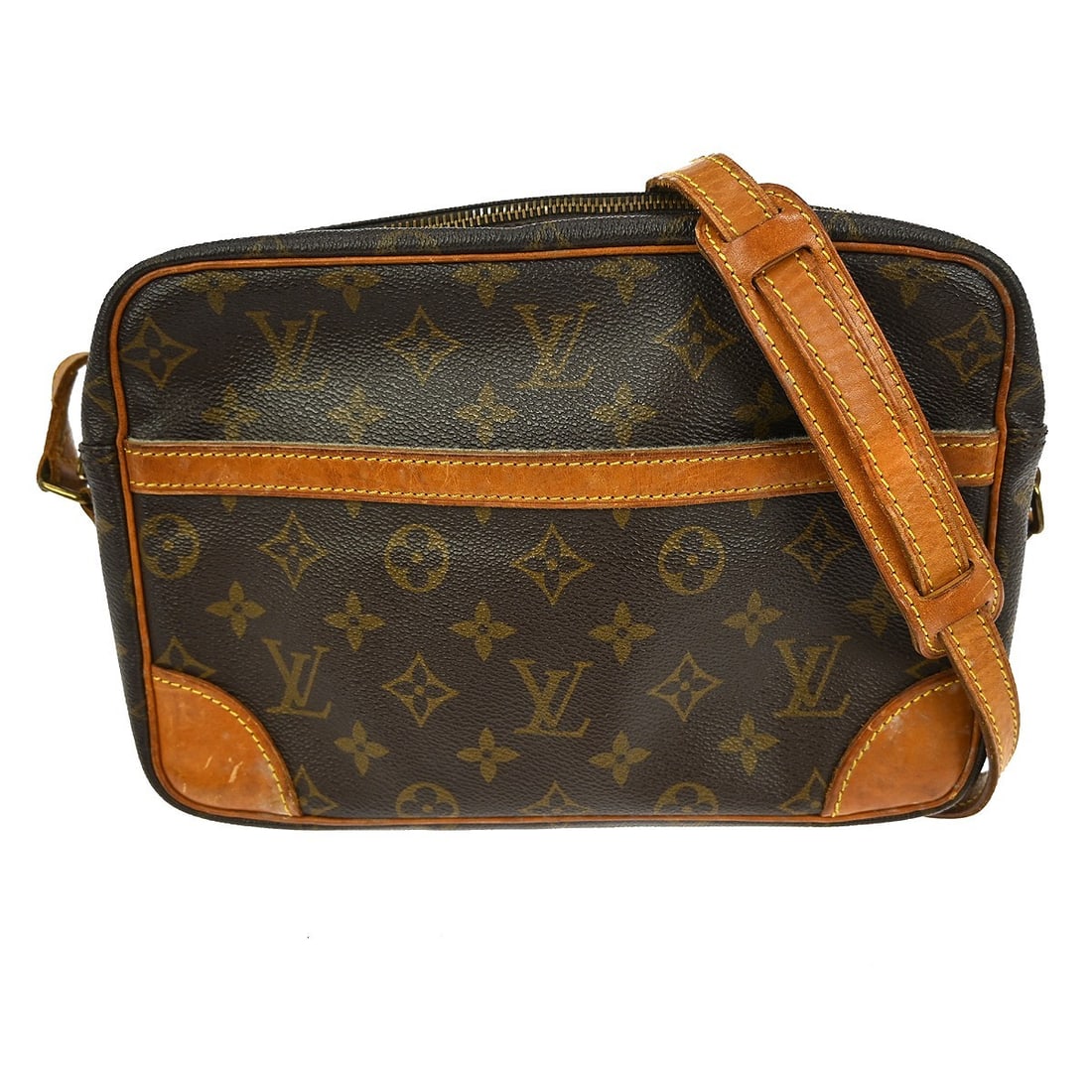 Louis Vuitton Monogram Trocadero 27 Medium Brown Crossbody Shoulder Bag: Louis Vuitton Monogram Trocadero 27 Medium Brown Crossbody Shoulder Bag This Louis Vuitton Trocadero 27 is a vintage crossbody bag crafted from the brand's signature monogram canvas with brown leather