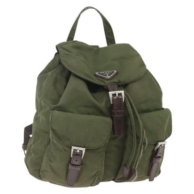 Prada khaki nylon backpack silver trim Italy (1 of 18)