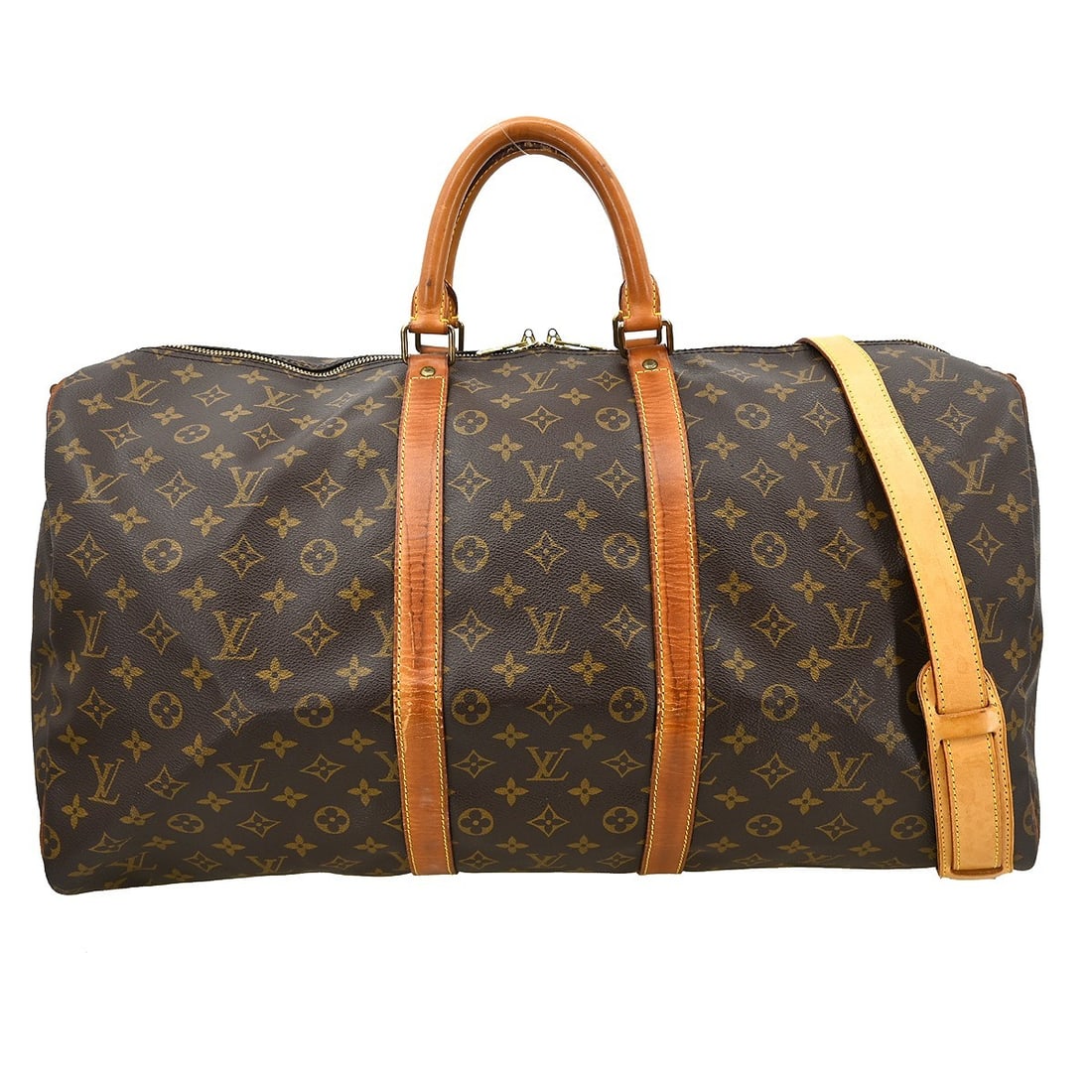 Louis Vuitton Monogram Keepall Bandouliere 55 Extra Large Travel Duffle Bag: Louis Vuitton Monogram Keepall Bandouliere 55 Extra Large Travel Duffle Bag This Louis Vuitton Keepall Bandouliiere 55 is an extra large travel bag crafted from signature monogram canvas with beige do