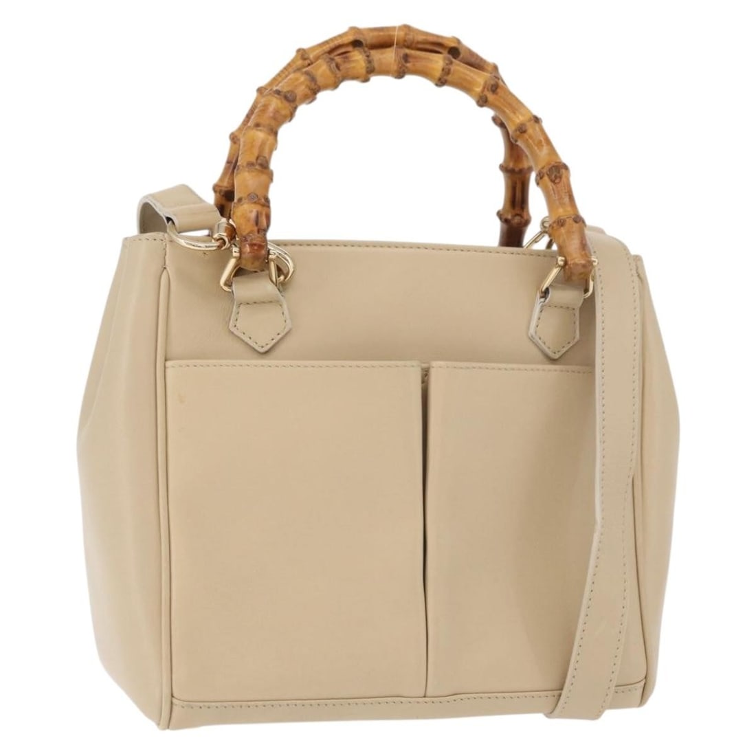 Gucci Bamboo leather handbag with shoulder strap beige gold: Gucci Bamboo leather handbag with shoulder strap beige gold This GUCCI Bamboo Hand Bag is crafted from beige and gold leather and features a versatile 2-way design with both a top handle and a detacha