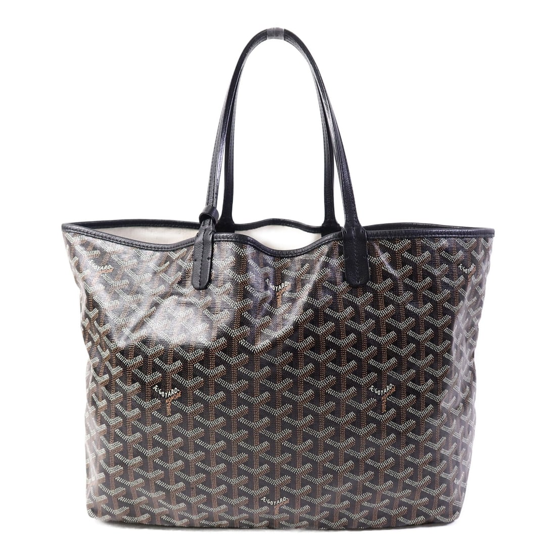 Goyard Saint Louis PM Brown Black Coated Canvas Tote Bag: Goyard Saint Louis PM Brown Black Coated Canvas Tote Bag This Goyard Saint Louis PM tote bag is crafted from durable PVC coated canvas in a brown color with black accents. Designed for women, it featu