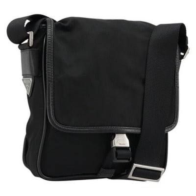 Black Prada Nylon Leather Shoulder Bag Silver Tone Italy (1 of 18)