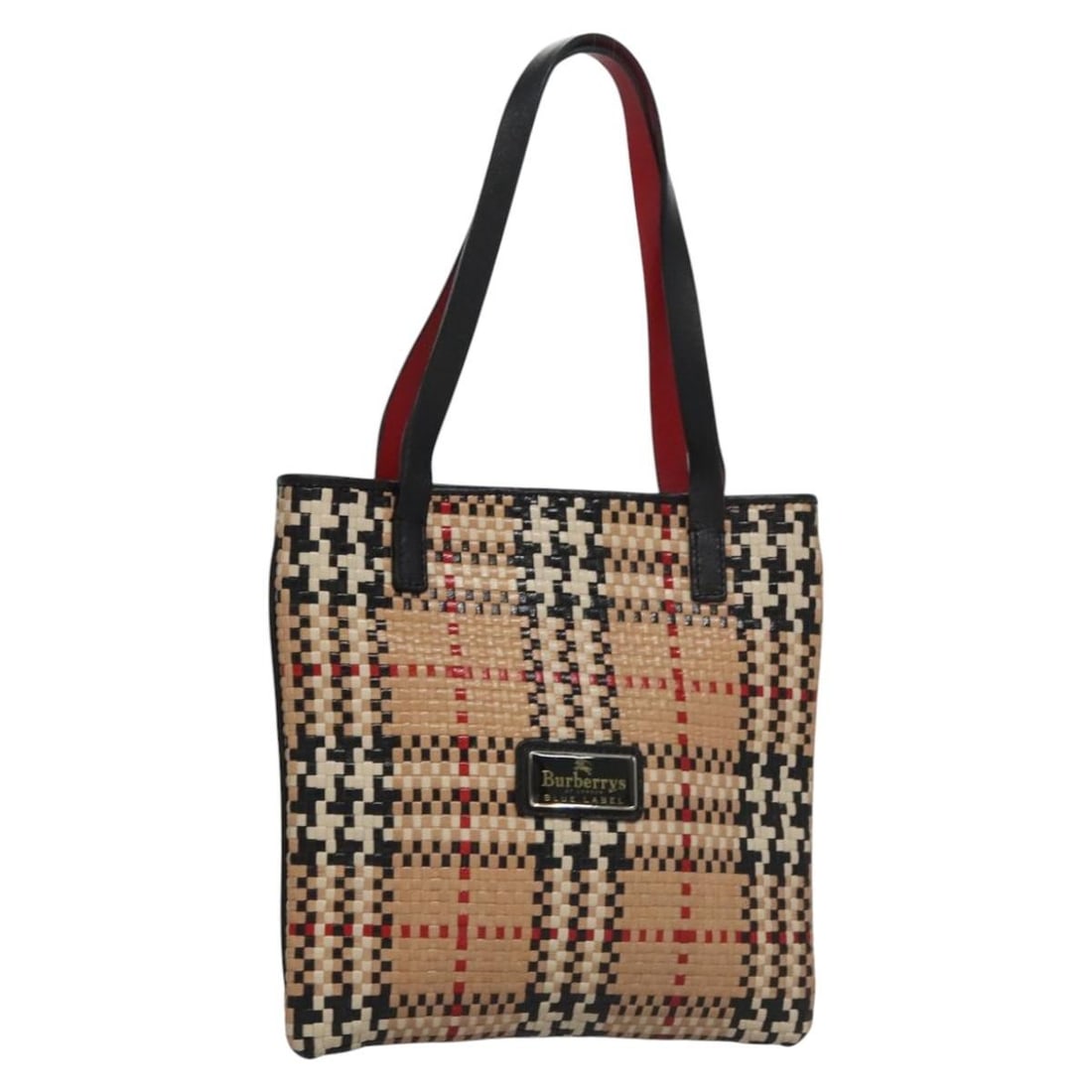 Burberry Blue Label Beige Leather Tote with Nova Check Accents: Burberry Blue Label Beige Leather Tote with Nova Check Accents This Burberry Blue Label Nova Check handbag features a beige leather exterior with signature detailing. Designed for women, the bag inclu