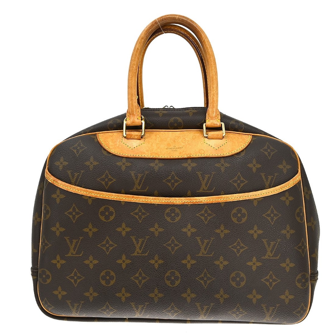 Louis Vuitton Deauville Monogram Canvas Vanity Bowling Bag Brown Medium: Louis Vuitton Deauville Monogram Canvas Vanity Bowling Bag Brown Medium This Louis Vuitton Deauville Bowling handbag features the iconic monogram canvas leather exterior, complemented by beige double 