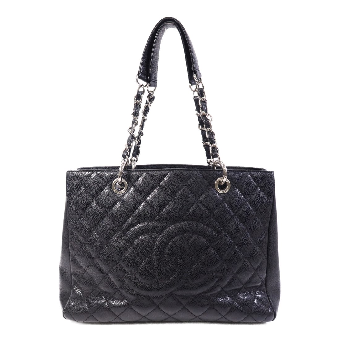 Chanel Grand Shopping Tote Black Calfskin Leather SHW A50995: Chanel Grand Shopping Tote Black Calfskin Leather SHW A50995 This CHANEL GST Grand Shopping Tote is crafted from black calfskin leather and features silver-tone CC hardware. Designed for women, the to