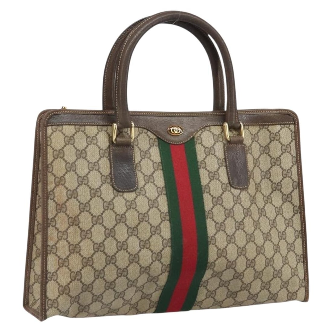 Gucci GG Supreme Sherry Web Beige PVC Leather Handbag 010 378 Italy: Gucci GG Supreme Sherry Web Beige PVC Leather Handbag 010 378 Italy This is a Gucci GG Supreme Web Sherry Line handbag crafted from beige and gold PVC leather with GG canvas accents. The bag features 