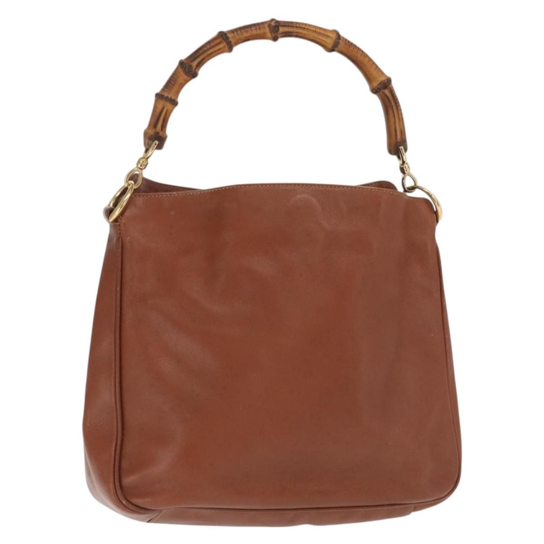 Brown Leather Gucci Bamboo Handbag with Gold Accents Model 001 1638: Brown Leather Gucci Bamboo Handbag with Gold Accents Model 001 1638 This Gucci Bamboo handbag features brown leather with gold-tone accents and a signature bamboo handle. The bag is heavily used, show