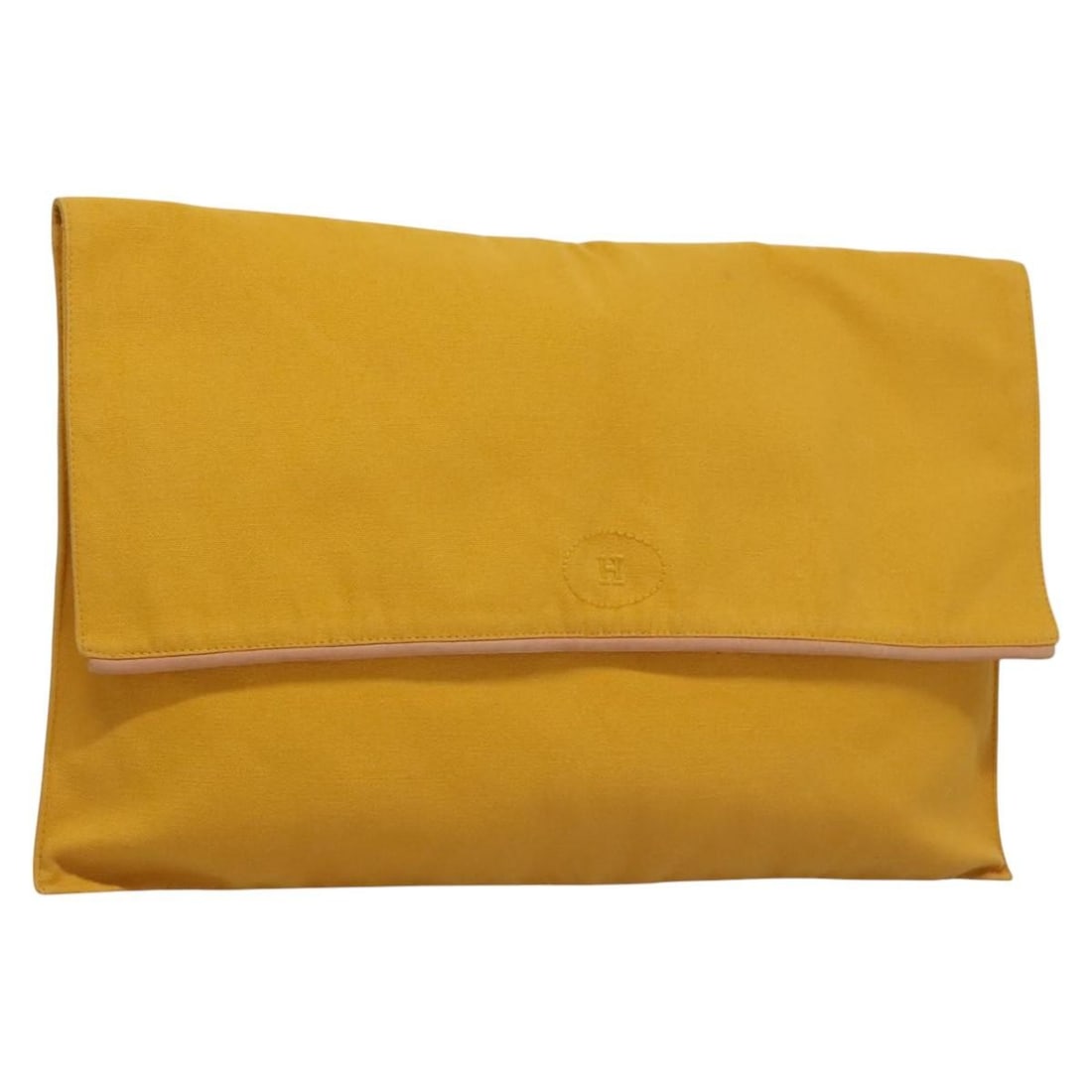Yellow Canvas Clutch Bag by Hermes for Women France: Yellow Canvas Clutch Bag by Hermes for Women France This Hermes clutch bag is crafted from yellow canvas and features a sleek, minimalist design. Made in France, it is designed for women and offers a 