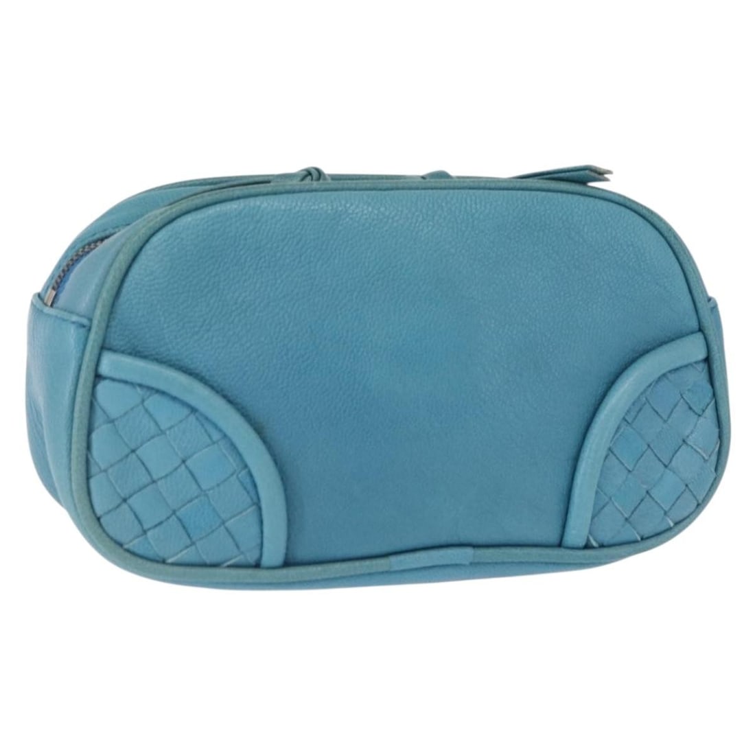Blue Leather Intrecciato Pouch by Bottega Veneta Style 142001 with Dust Bag: Blue Leather Intrecciato Pouch by Bottega Veneta Style 142001 with Dust Bag This Bottega Veneta Intrecciato pouch features a classic blue leather exterior with the brand's signature woven design. Made