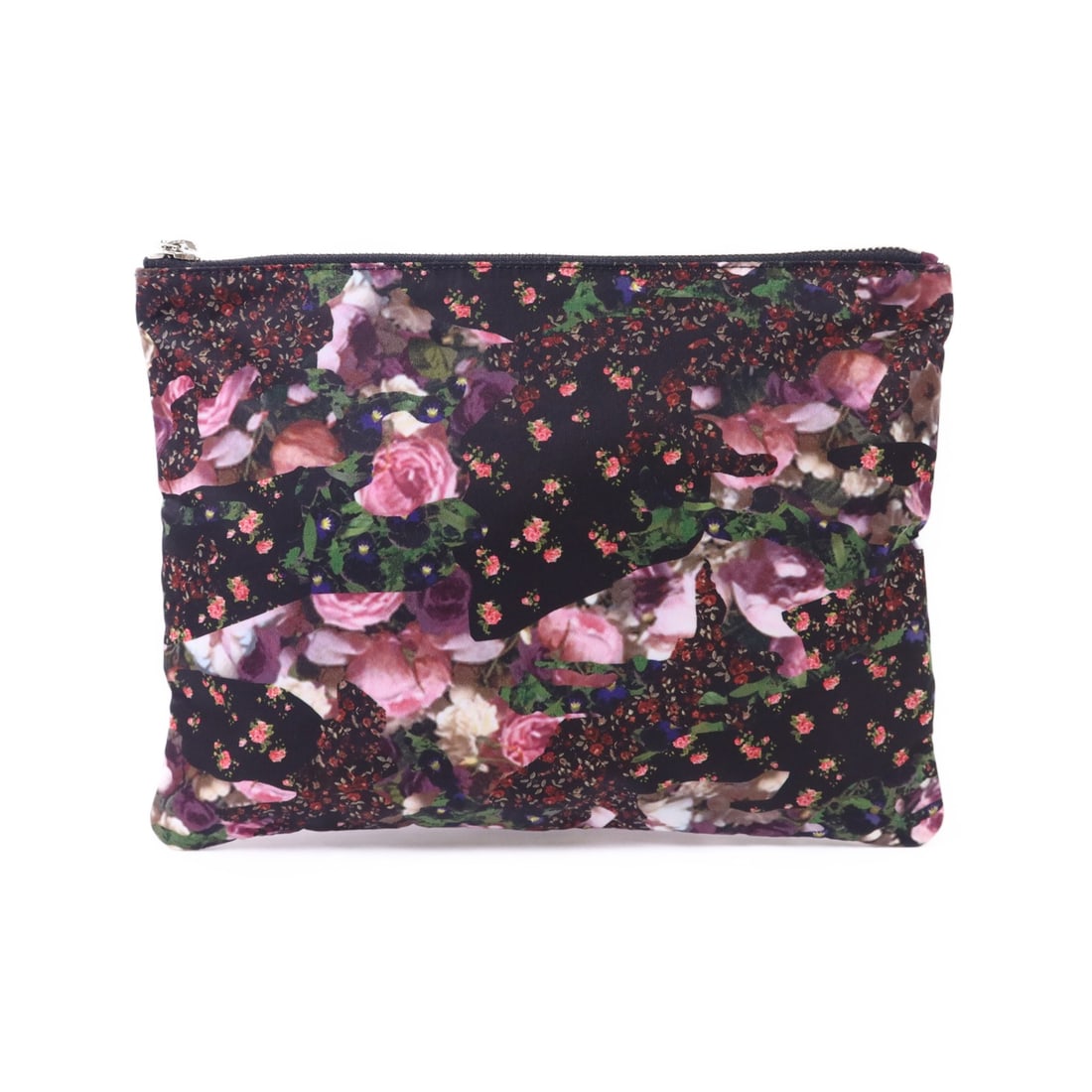 Givenchy Black and Pink Nylon Pouch with Silver Hardware: Givenchy Black and Pink Nylon Pouch with Silver Hardware This Givenchy pouch features a stylish black and pink design crafted from durable nylon. It offers a regular size with a black frame and is in 