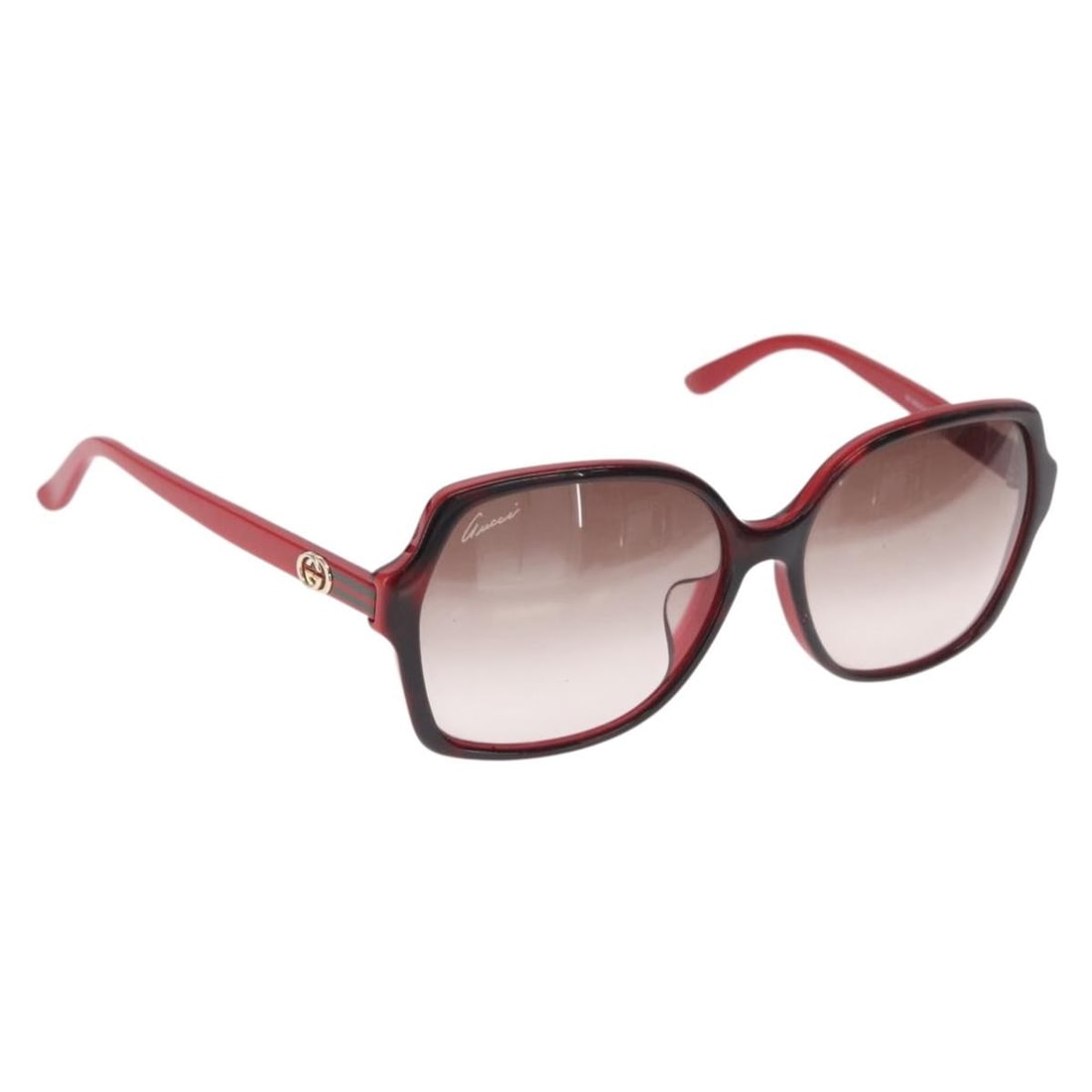 GUCCI Red Plastic Sunglasses with Case Made in Italy: GUCCI Red Plastic Sunglasses with Case Made in Italy Elevate your style with these authentic GUCCI sunglasses, crafted in Italy. These eyewear pieces feature a vibrant red plastic exterior, perfect fo