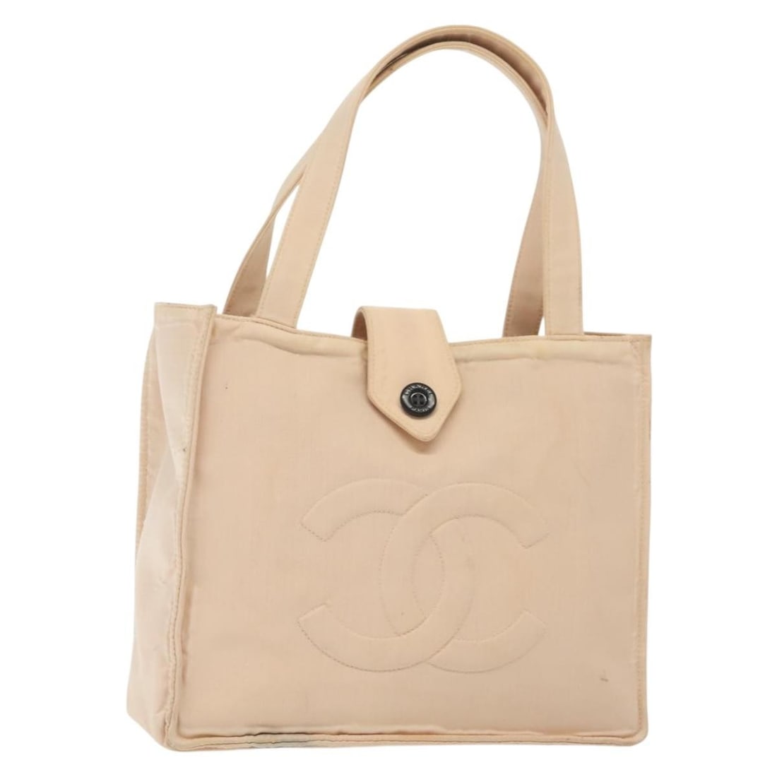 CHANEL Coco Mark beige nylon handbag gold CC: CHANEL Coco Mark beige nylon handbag gold CC This CHANEL Coco Mark handbag is crafted from beige and gold nylon, offering a stylish and practical accessory for everyday use. Designed for women, it fea