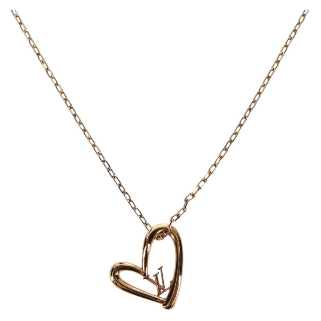 Louis Vuitton Heart Falling Love Gold Tone Necklace M00465 with Box: Louis Vuitton Heart Falling Love Gold Tone Necklace M00465 with Box This Louis Vuitton Collier Heart Falling Love Necklace features a gold tone metal design. The necklace is in un-used condition, show