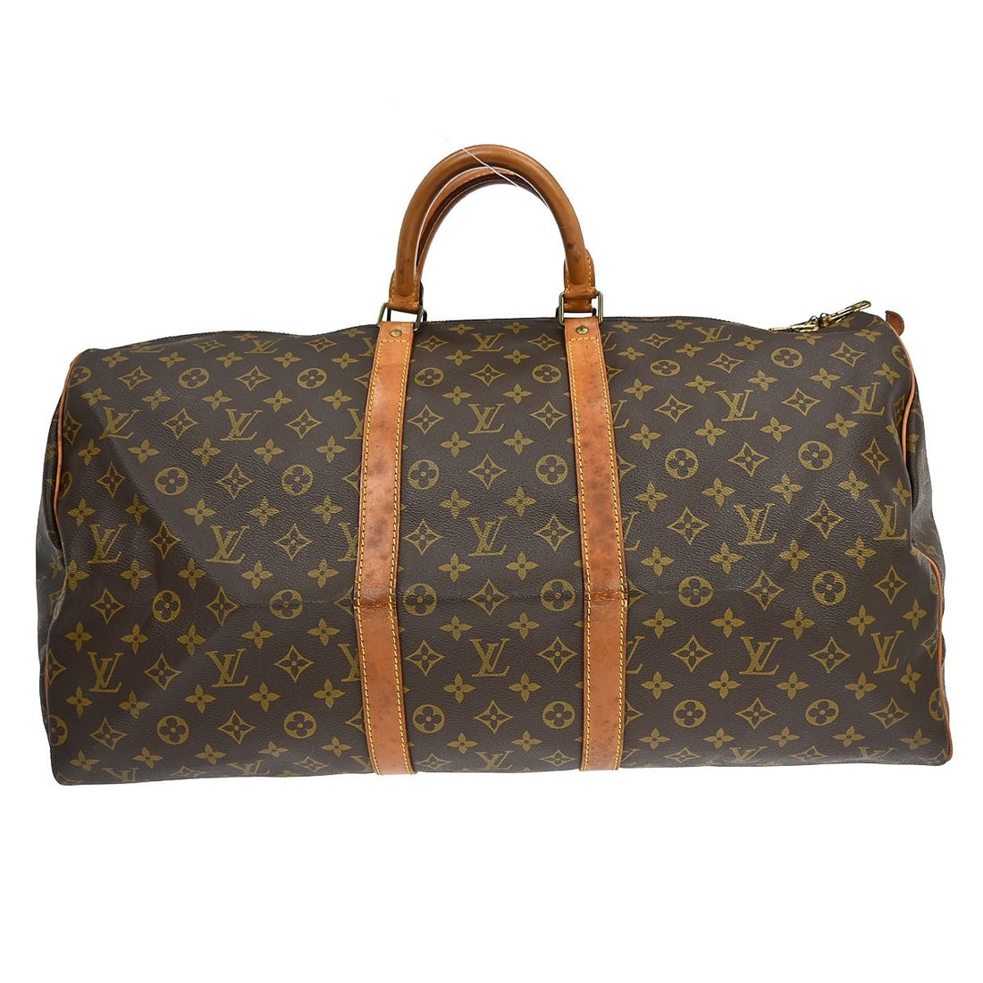 Louis Vuitton Keepall 55 Monogram Canvas Extra Large Travel Duffle Bag: Louis Vuitton Keepall 55 Monogram Canvas Extra Large Travel Duffle Bag This Louis Vuitton Keepall 55 travel handbag features the iconic Monogram canvas leather exterior with beige double handles and a