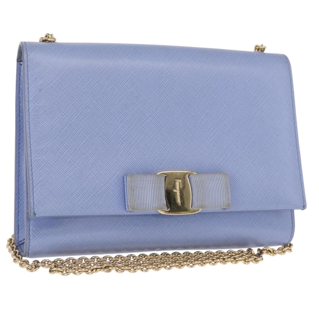 Leather Shoulder Bag Salvatore Ferragamo Vala Chain Blue Gold: Leather Shoulder Bag Salvatore Ferragamo Vala Chain Blue Gold This Salvatore Ferragamo Vala Chain Shoulder Bag features a blue leather exterior with gold-tone hardware. Designed as a compact shoulder 