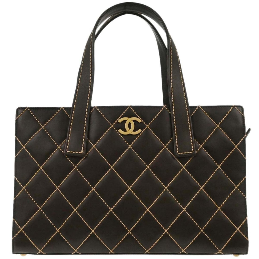 Brown Calfskin Leather Quilted Wild Stitch Handbag by Chanel: Brown Calfskin Leather Quilted Wild Stitch Handbag by Chanel This Chanel Wild Stitch handbag is crafted from brown calfskin leather and features a distinctive quilted pattern. It is designed with doub