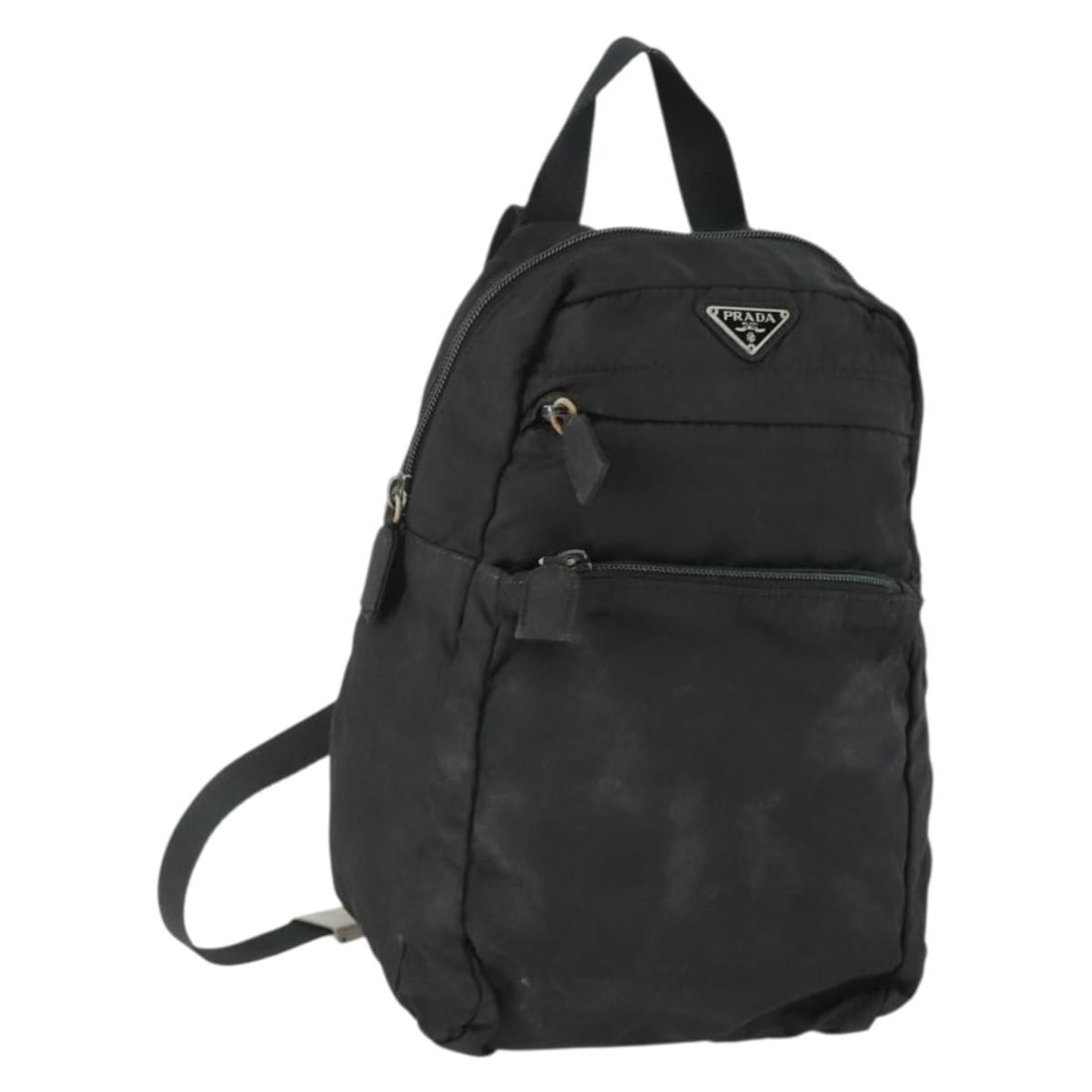 Prada Nylon Black Silver Backpack Italy: Prada Nylon Black Silver Backpack Italy This PRADA backpack is crafted from black nylon with silver-tone accents and is designed for women. Made in Italy, it features a compact silhouette with approxi