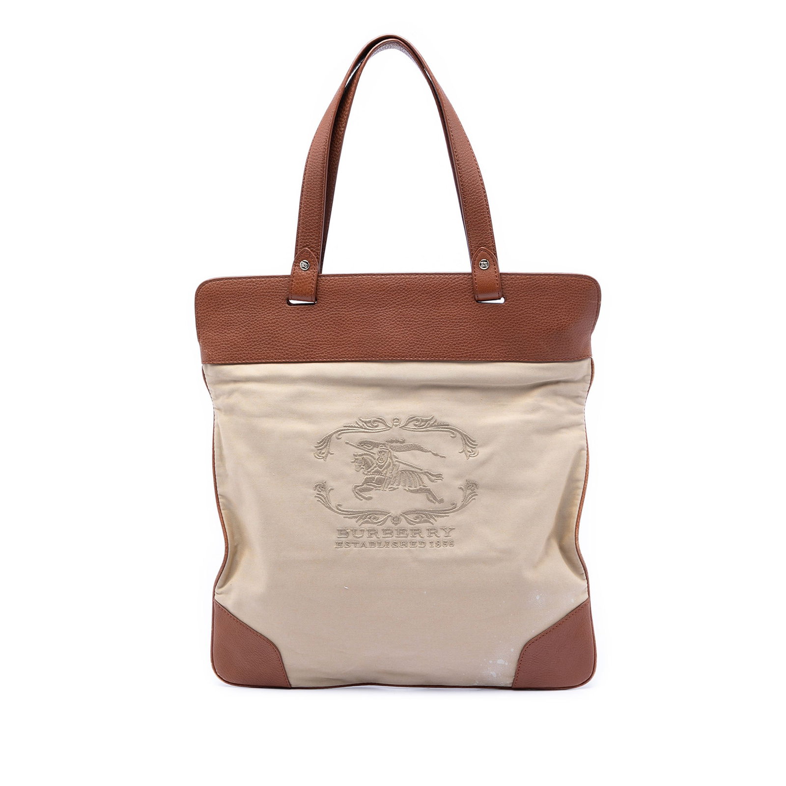 Burberry Stowell Roll Up Canvas Tote Bag with Leather Trim: Burberry Stowell Roll Up Canvas Tote Bag with Leather Trim This Burberry Canvas Stowell Roll Up Tote features a canvas body with leather trim, flat leather handles, a top zip closure, and an interior 