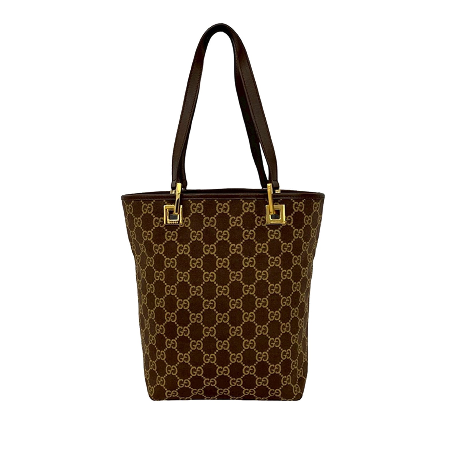 Brown Canvas Tote Bag with Leather Trim by Gucci GG Collection: Brown Canvas Tote Bag with Leather Trim by Gucci GG Collection This Gucci GG Canvas Tote features a canvas body with leather trim, flat leather handles, an open top, and an interior zip pocket. The ba