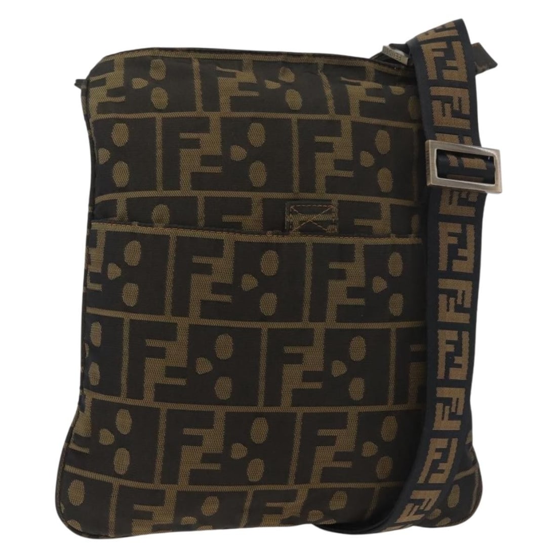 FENDI Zucca Canvas Black Brown Women Shoulder Bag Italy: FENDI Zucca Canvas Black Brown Women Shoulder Bag Italy This FENDI shoulder bag features the iconic Zucca canvas in black and brown tones. Designed for women, it offers a spacious interior with an adj