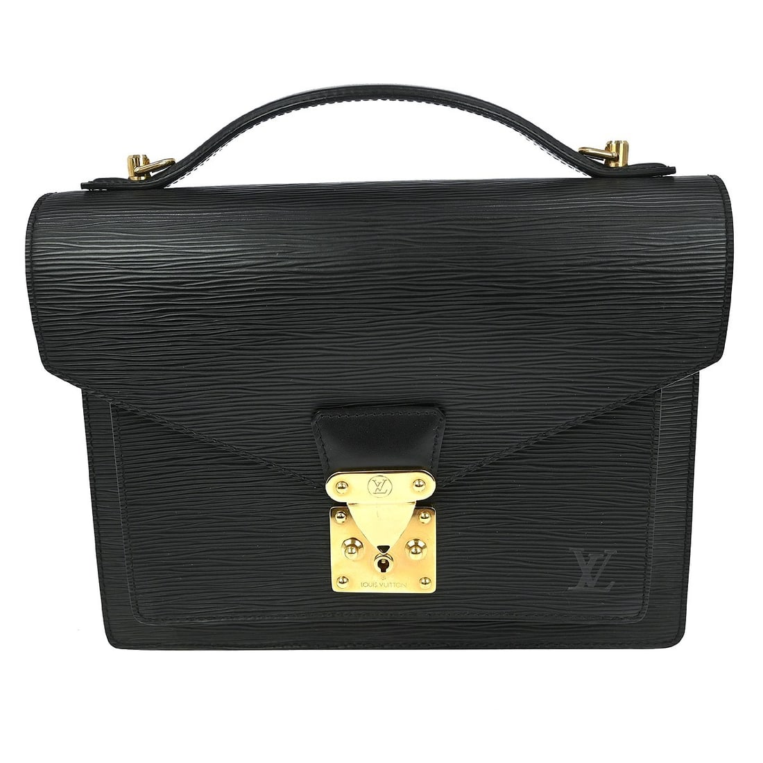 Louis Vuitton Monceau 28 Black Epi Leather Medium Satchel with Adjustable Strap: Louis Vuitton Monceau 28 Black Epi Leather Medium Satchel with Adjustable Strap The Louis Vuitton Monceau 28 handbag features the signature black Epi leather and a structured satchel silhouette. This 